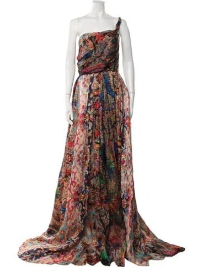 Pre-owned Naeem Khan Silk Long Dress In Red