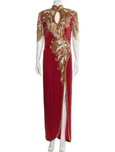 Pre-owned Naeem Khan Silk Long Dress In Red