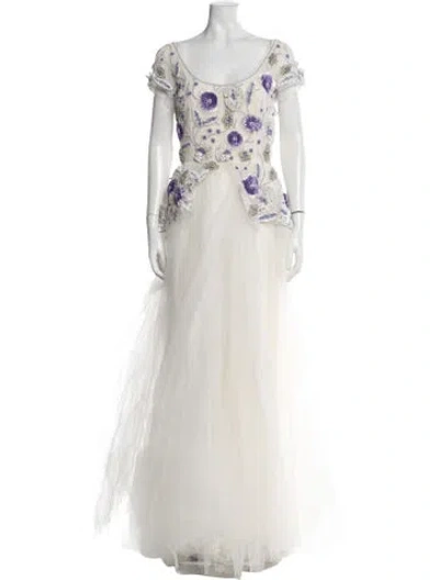 Pre-owned Naeem Khan Silk Long Dress In White