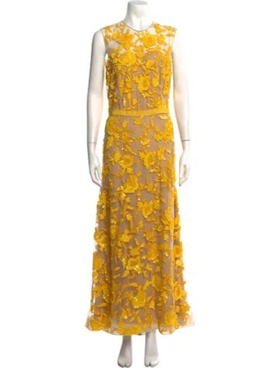 Pre-owned Naeem Khan Silk Long Dress In Yellow
