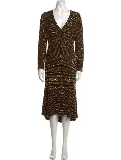 Pre-owned Naeem Khan Silk Midi Length Dress In Black