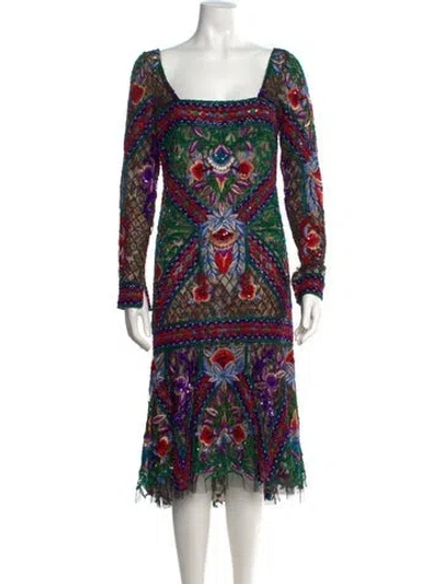 Pre-owned Naeem Khan Silk Midi Length Dress In Multicolor