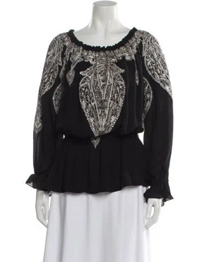 Pre-owned Naeem Khan Silk Patterned Blouse In Black