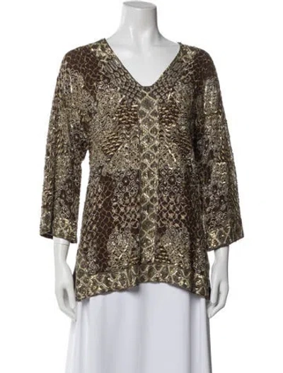 Pre-owned Naeem Khan Silk Patterned Top In Multi