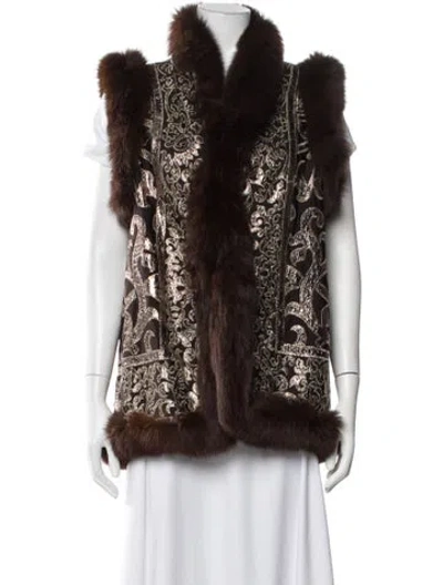 Pre-owned Naeem Khan Silk Patterned Vest In Brown/metallic
