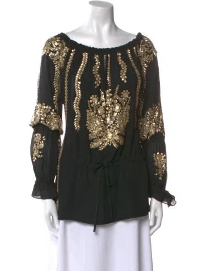 Pre-owned Naeem Khan Silk Printed Blouse In Black