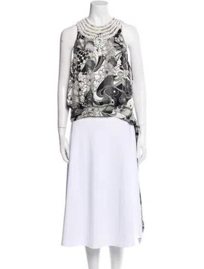 Pre-owned Naeem Khan Silk Printed Crop Top In Multi