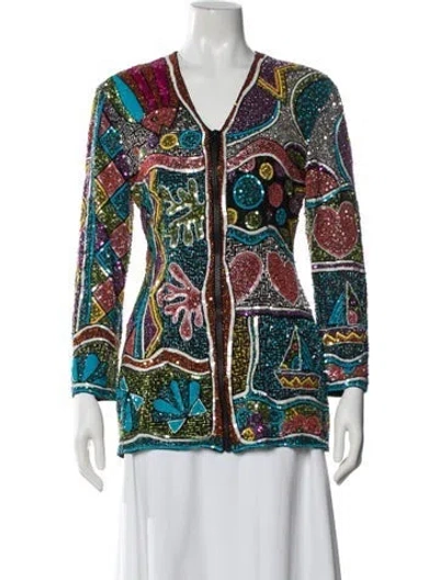Pre-owned Naeem Khan Silk Printed Evening Jacket In Blue