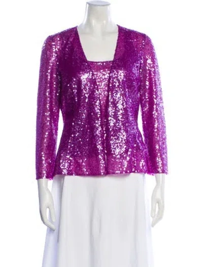 Pre-owned Naeem Khan Silk Sequin Embellishments Set In Purple