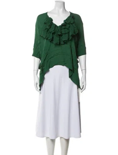 Pre-owned Naeem Khan Silk V-neck Blouse In Green
