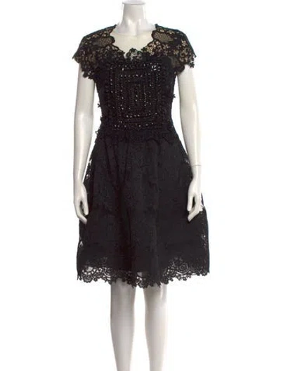 Pre-owned Naeem Khan Square Neckline Knee-length Dress In Black
