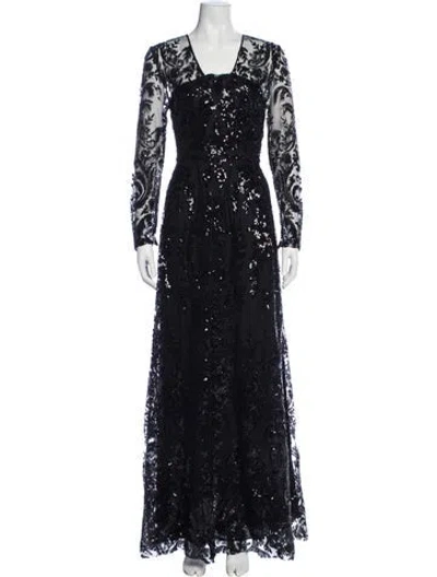 Pre-owned Naeem Khan Square Neckline Long Dress In Blue
