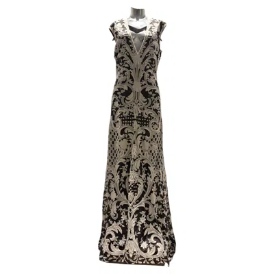 Pre-owned Naeem Khan Ss 2006 Black Mesh With White Pattern Dress