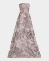 Naeem Khan Strapless Floral Raffia Embroidered Gown In Nude