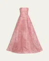 Naeem Khan Strapless Textured Organza Gown In Pink