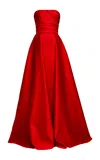Naeem Khan Strapless Silk Satin Ball Gown In Red
