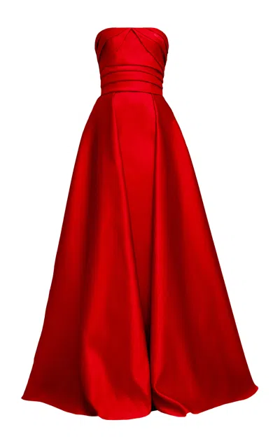 Naeem Khan Strapless Silk Satin Ball Gown In Red