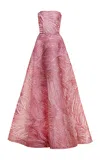 Naeem Khan Strapless Textured Organza Gown In Pink