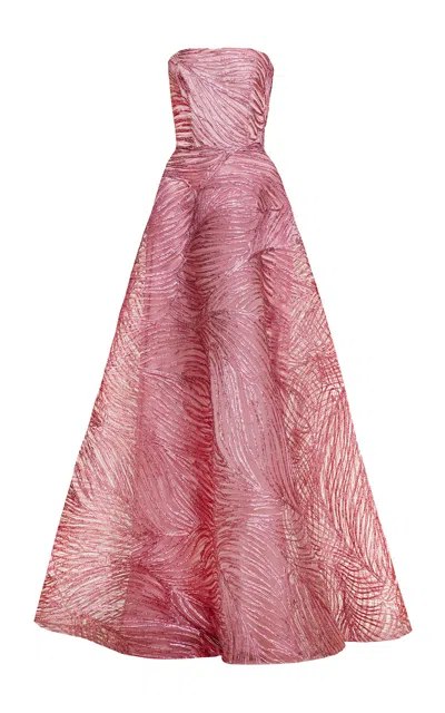 Naeem Khan Strapless Textured Organza Gown In Pink