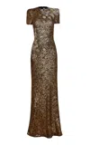 Naeem Khan Stretch-sequin Floral-appliquéd Gown In Brown