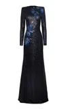 Naeem Khan Stretch-sequin Floral-appliquéd Gown