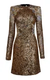 Naeem Khan Stretch-sequin Floral-appliquéd Mini Dress In Brown
