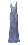 Naeem Khan Stretch-sequin Gown In Medium Wash