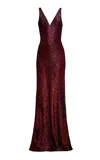 Naeem Khan Stretch Sequined Gown In Burgundy