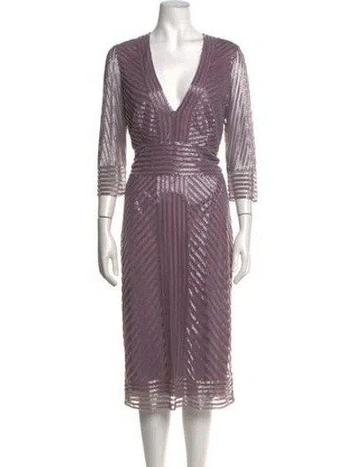 Pre-owned Naeem Khan Striped Knee-length Dress In Purple