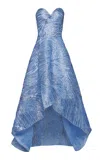 Naeem Khan Sweetheart Raffia Asymmetric Tulle-blend Gown In Blue