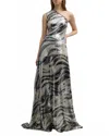 Naeem Khan Swirly Sequin One-shoulder A-line Gown In Grey In Multi
