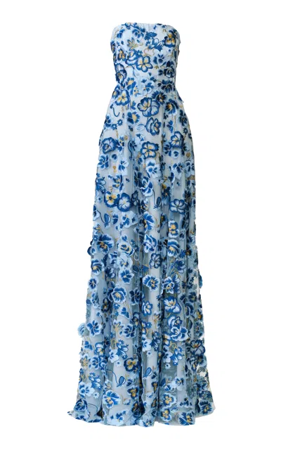 Naeem Khan Textured Floral Lace Gown In Multi
