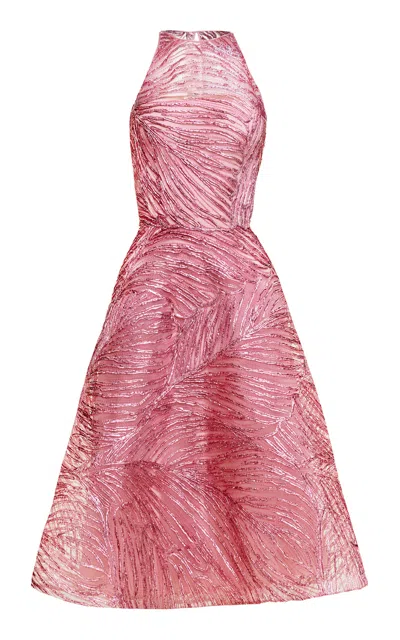 Naeem Khan Textured Organza Midi Dress In Pink