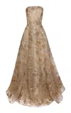 Naeem Khan Textured Raffia Tulle-blend Gown In Brown