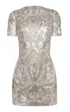 Naeem Khan Threadwork Floral Mini Dress In Yellow
