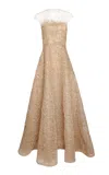 Naeem Khan Tulle-blend Illusion Raffia Gown In Gold