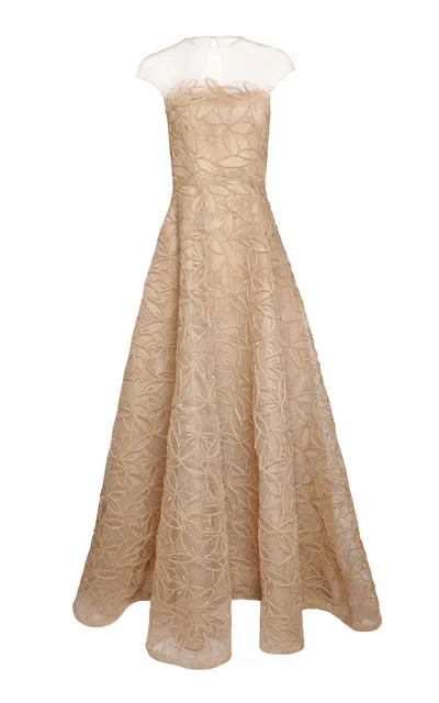 Naeem Khan Tulle-blend Illusion Raffia Gown In Gold