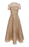 Naeem Khan Tulle-blend Illusion Raffia Midi Dress In Brown