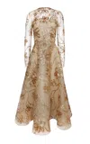 Naeem Khan Tulle-blend Illusion Raffia Overlay Midi Dress In Multi