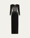 Naeem Khan V-neck Crystal Long Sleeve Column Gown In Blacksilver