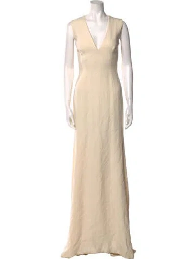 Pre-owned Naeem Khan V-neck Long Dress In Neutral