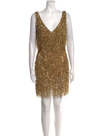 Pre-owned Naeem Khan V-neck Mini Dress In Gold