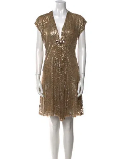 Pre-owned Naeem Khan V-neck Mini Dress In Gold