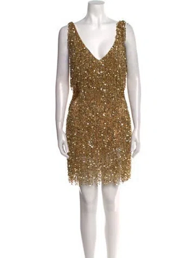 Pre-owned Naeem Khan V-neck Mini Dress In Gold
