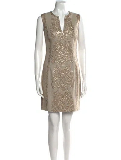 Pre-owned Naeem Khan V-neck Mini Dress In Neutral