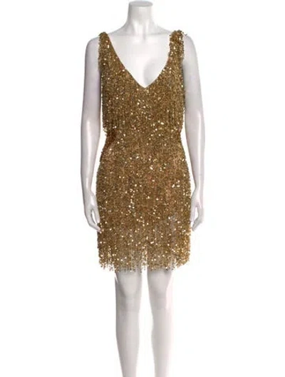 Pre-owned Naeem Khan V-neck Mini Dress W/ Tags In Gold