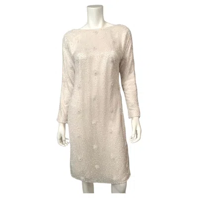 Pre-owned Naeem Khan White Beaded Tulle Evening Dress With Draped Back