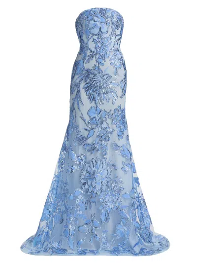 Naeem Khan Women's Floral Fit-and-flare Gown In Blue