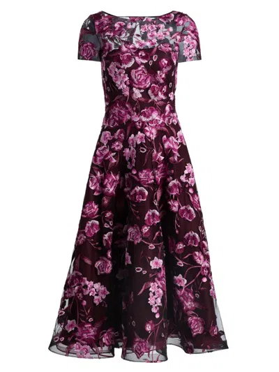Naeem Khan Women's Floral-embroidered Tea-length Dress In Pink