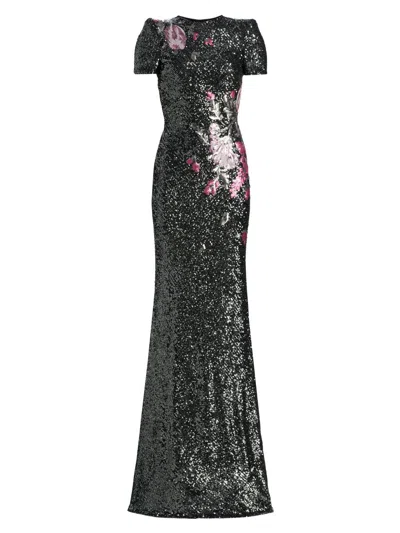 Naeem Khan Women's Floral-sequined Mermaid Gown In Blue